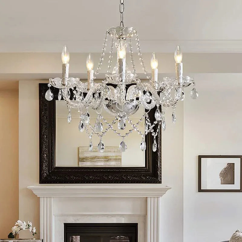 chandelier classique élégant argenté transparent chaîne 48cm diamètre 150cm longueur ampoules led