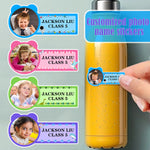 étiquettes personnalisables adhésives enfants couleurs bleu rose vert violet motifs floraux modernes textes personnalisables