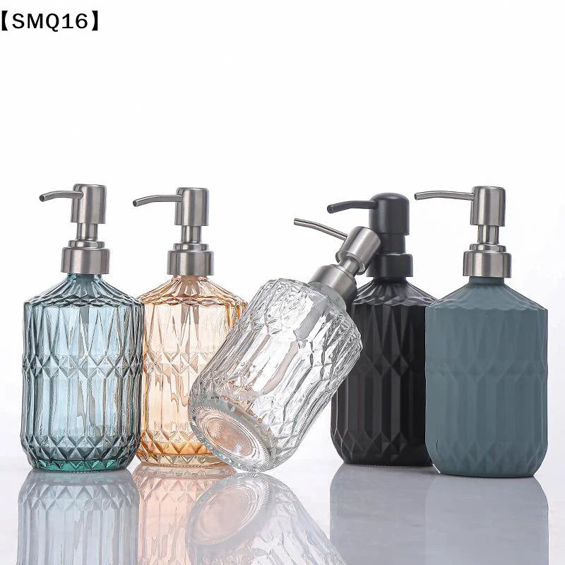 distributeur savon liquide bleu clair moderne texture géométrique noir gris