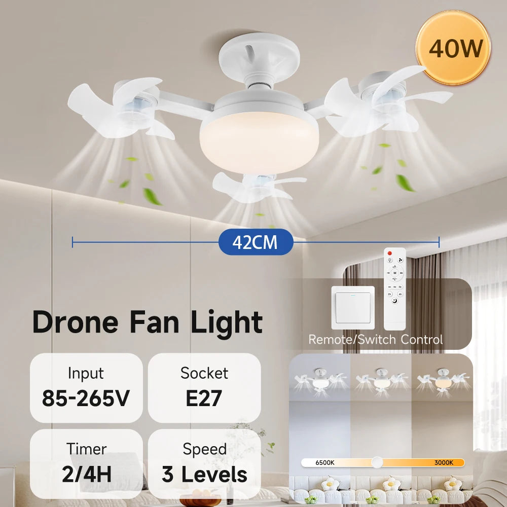 ventilateur moderne lumière led télécommande blanc fixe chambre cuisine decoration