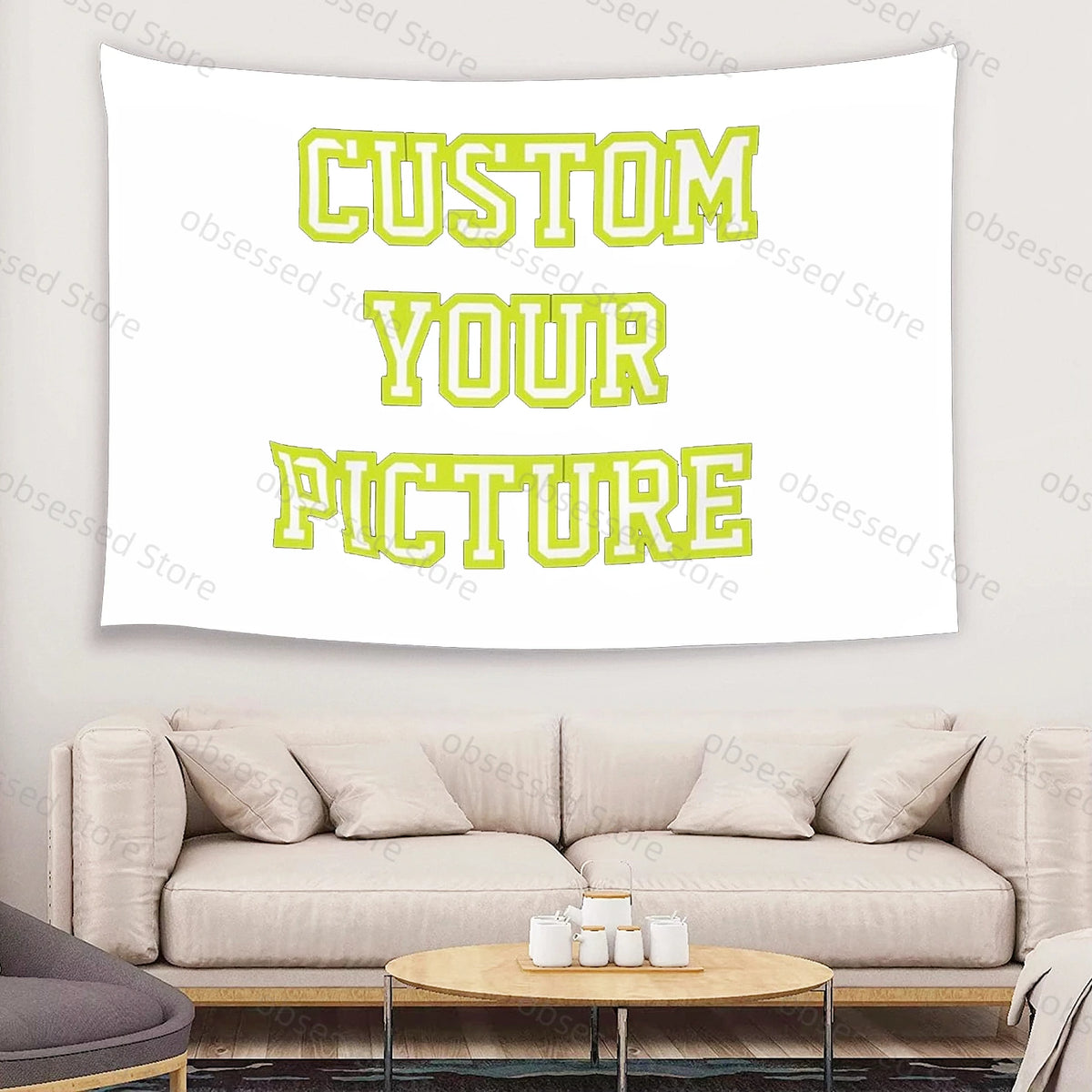 tapisserie personnalisée textile polyester moderne blanc suspension décoration mur rectangulaire imprimé grande taille