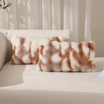 coussins décoratifs moderne peluche rayures horizontales blanc marron clair beige adhésifs