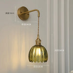 Lampe mur verte striée finition dorée vintage interrupteur on off