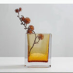 vase verre transparent jaune ambré moderne bulles air texturé fleurs rosesbranches orange