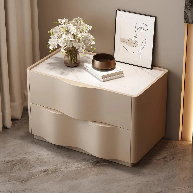 commode moderne beige clair tiroirs plateau rangement meuble chambre simple