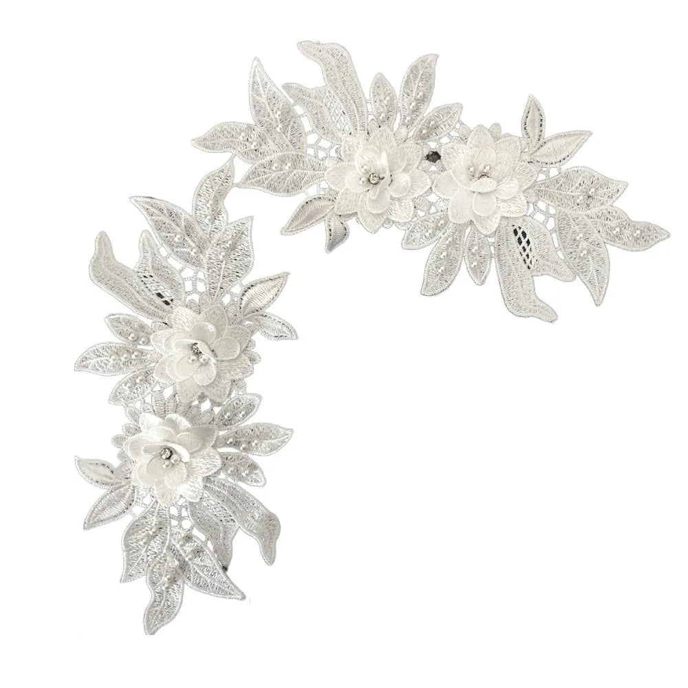 applique textile floral brodé dentelle polyester coton noir blanc rose or argent