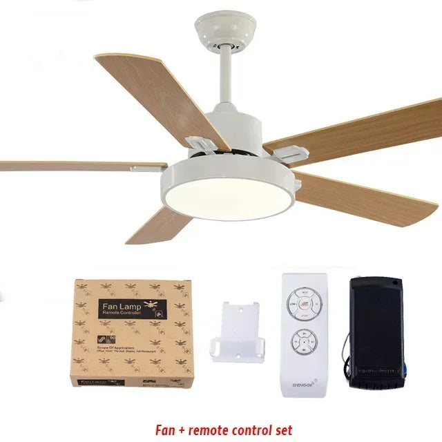 ventilateur lampe led blanc bois moderne télécommande 42 pouces minimalisteintérieur