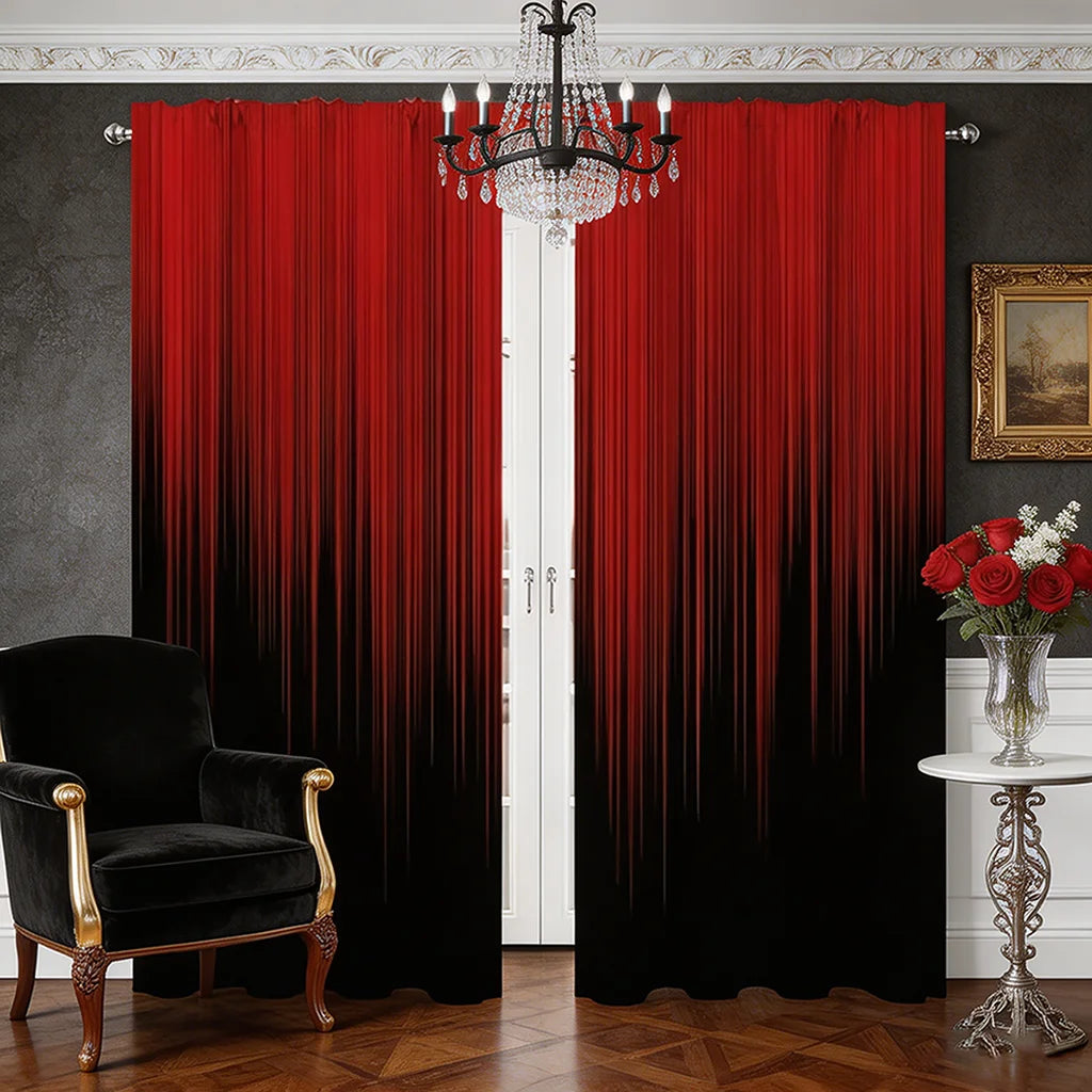 rideaux moderne rouge noir ombre linéaire 100 polyester anneaux chambre salon