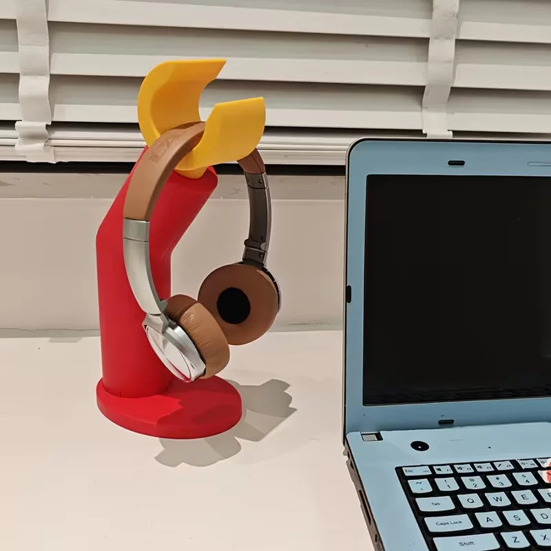 support casque audio porte livres moderne rouge jaune blanc minimaliste