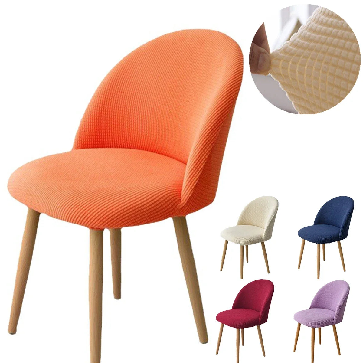 chaise moderne tissu rayures verticales orange beige bleu jaune gris pieds bois