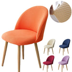 chaise moderne tissu rayures verticales orange beige bleu jaune gris pieds bois