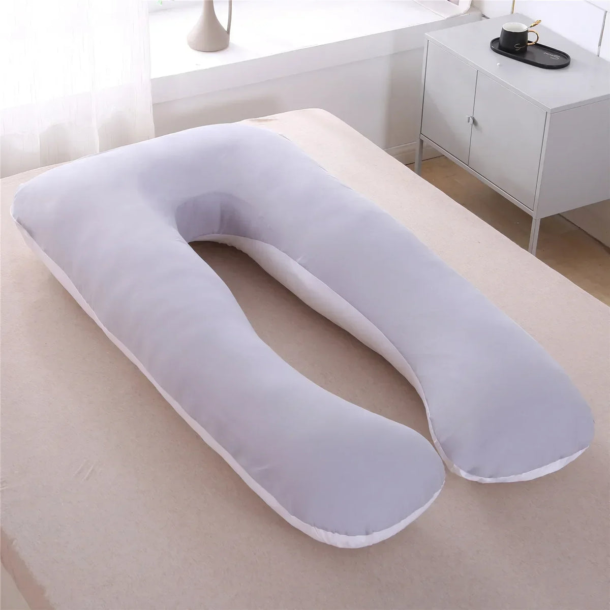 coussin maternité bleu clair forme polyester coton massage voyage literie allaitement