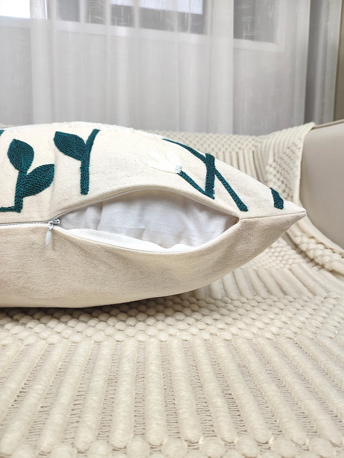 taie d'oreiller brodée fleurs marguerite 100% polyester décoratif salon voiture opacité blanc jaune vert