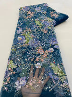 tissu dentelle floral sequins multicolore brodé polyester coton translucide robe mariage paillette couture environnementalité