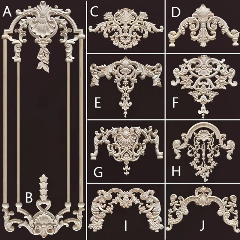 ornement mural bois blanc sculpture baroque fleurs motif classique décoration maison ancien décor