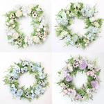 décoration murale couronne florale artificielle rose clair blanc vert rustique
