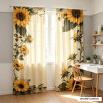 rideaux imprimés moderne fleurs tournesol jaune vert semi opaques maison