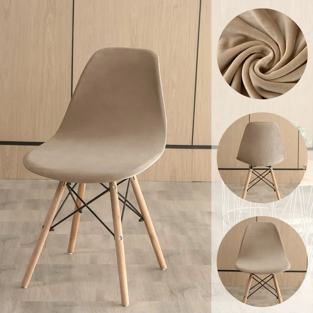 Chaise couvre velours étirable moderne fixée couleur vert foncé beigeclair