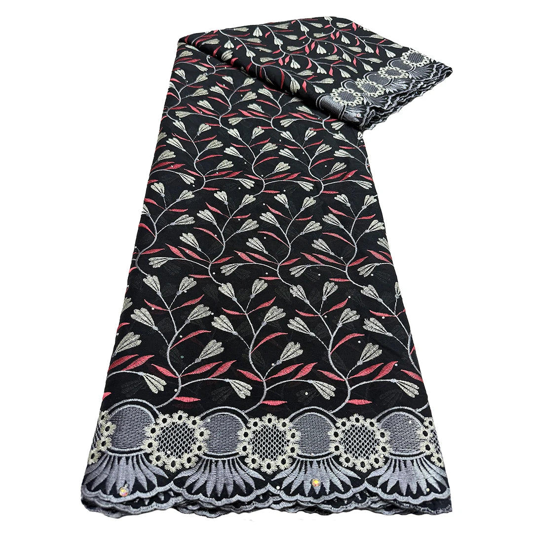 tissu brodé floral bleu orange noir occasion mariage cérémonie traditionnel respirant simple
