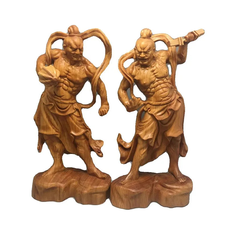 statues bois naturel figures masculines sculpture detaillee art asiatique traditionnel decoration maison chambre