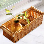 paniers rangement tressés marron poignées bois bohème organisation salle bain cuisine