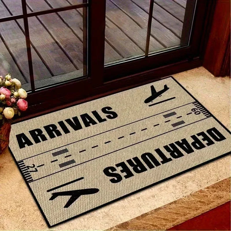tapis sol antidérapant imperméable motif avion moderne noir beige blanc