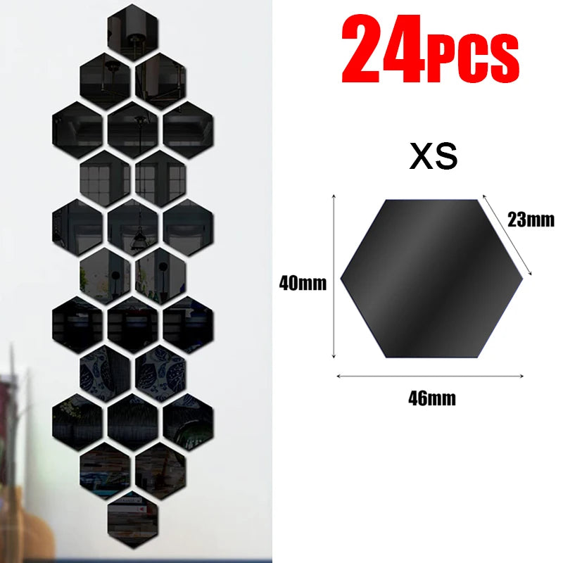 miroir hexagonal acrylique adhésif mural décoratif mosaïque brillant argenté doré gris clair moderne