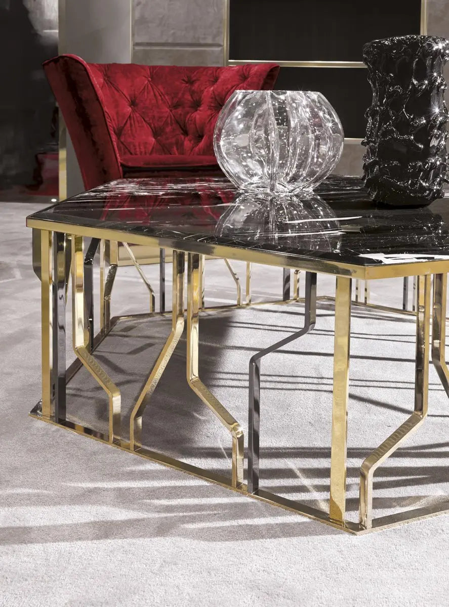 table basse moderne élégante marbre gris métal doré alliage aluminium