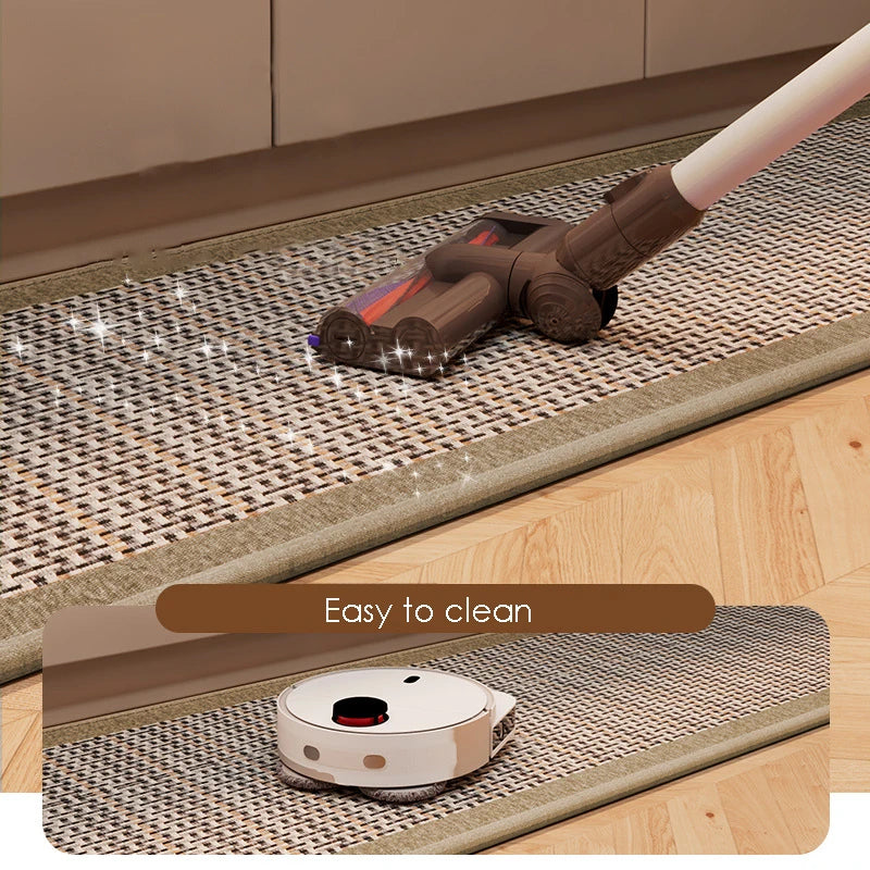 tapis cuisine antidérapant moderne beige gris tissé fils contrastants respectueux environnement