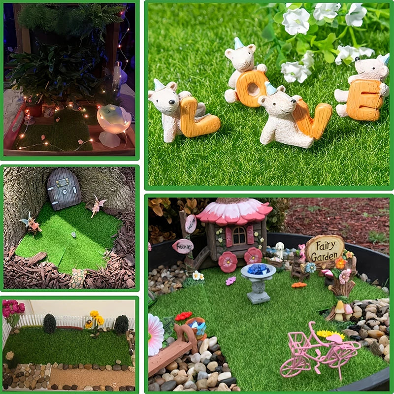 tapis décoration extérieure herbe artificielle vert imitation gazon texturé opalescent animaux miniatures jardin