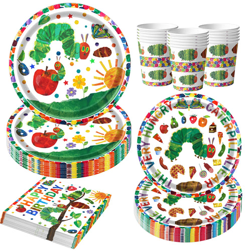 assiettes jetables multicolores dessin animé ver festives happy birthday mariage anniversaire enfants baptême