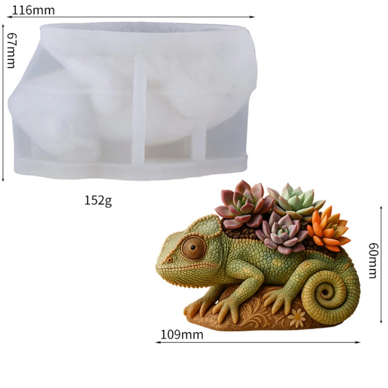 cache pot silicone forme lézard rose orange vert décoratif animalier succulente fleur artificielle