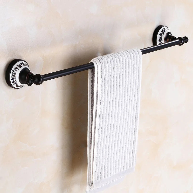 accessoires salle bain noir cuivre motif floral porte savon porte gobelet porte brosse dents