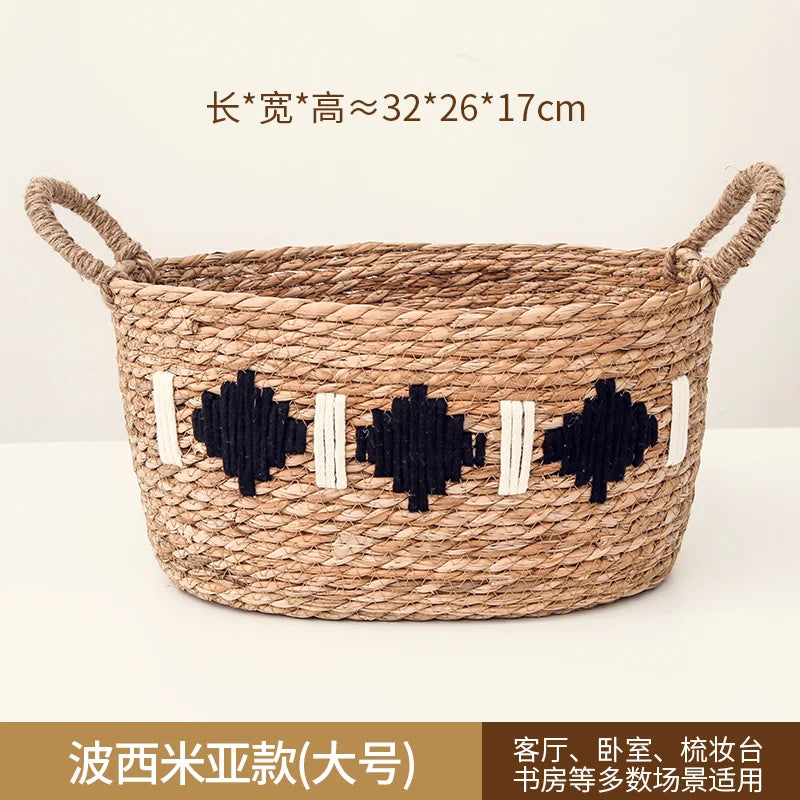 panier tissé rotin naturel blanc noir franges motifs ethniques boho respectueux environnement