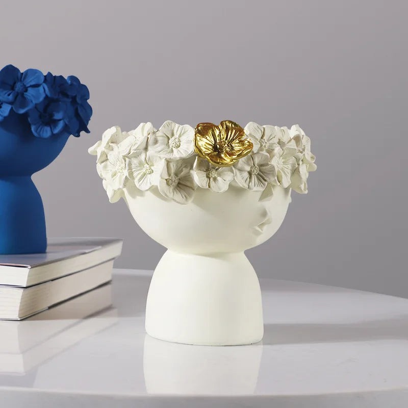 vase décoration buste féminin moderne fleurs artificielles couleurs variées blanc noir bleuclair crème grisfoncé