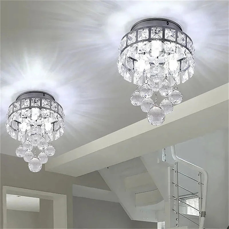 lustre moderne cristal transparent argenté plus 20 ampoules led monté surface