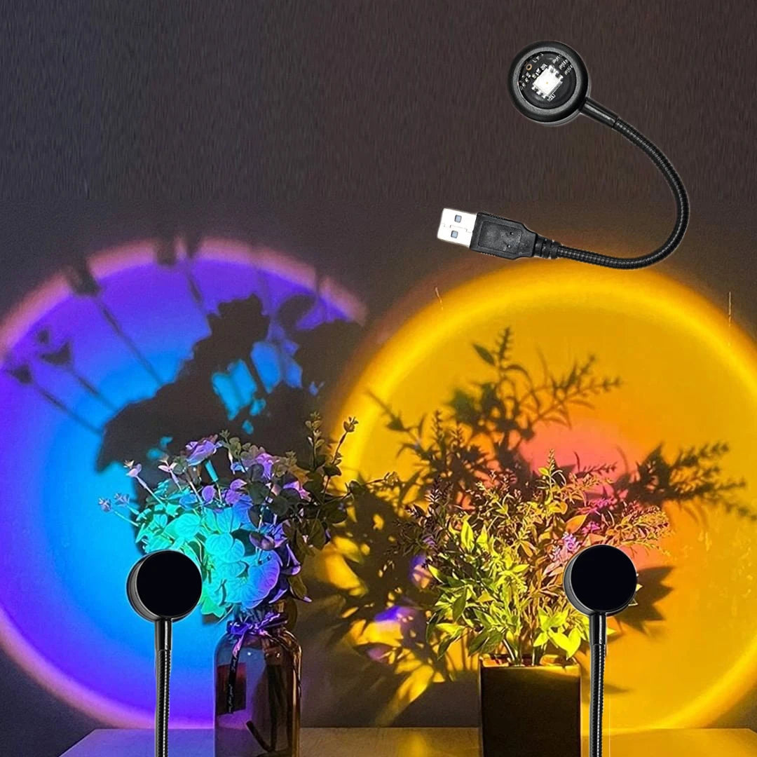 veilleuse led arc ciel projection motif silhouettes plantes deco chambre rouge bleu violet