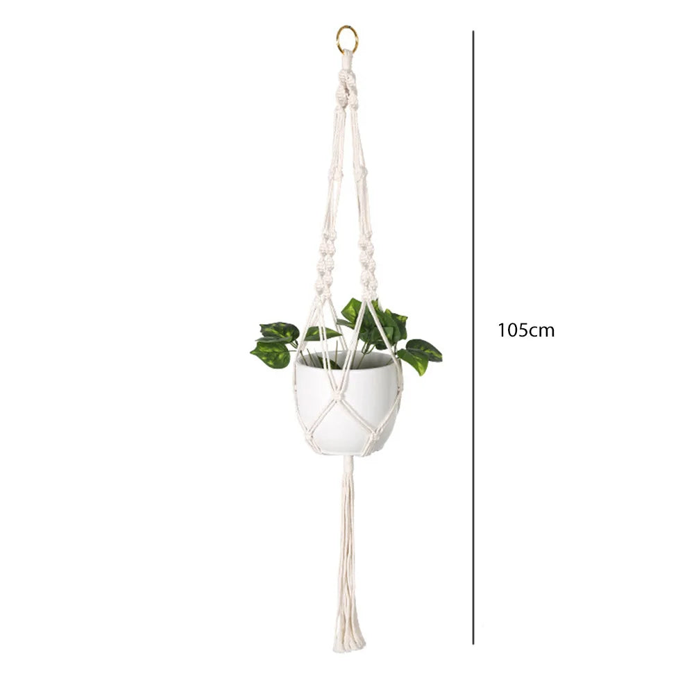 panier suspendu macramé motif géométrique boho chic couleur beige plante incluse fixations decoration maison
