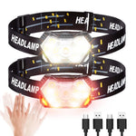 lampe frontale noire jaune rayées led détecteur mouvement ceinture ajustable 2000 lumens étanche modes