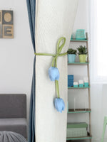 rubans fixation rideaux fleurs tulipes moderne vert clair rose pâle bleu violet décoratif