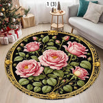 tapis rond fleur rose noir vert classique anti dérapant polyester polypropylène 40cm 80cm 120cm