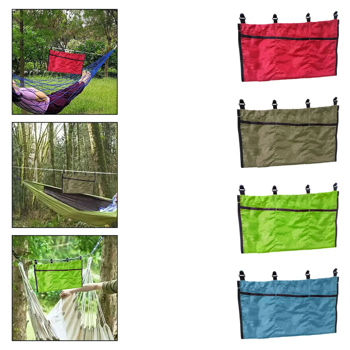 Sac hamac rouge vert bleu clips poches portable pratique moderne camping voyage