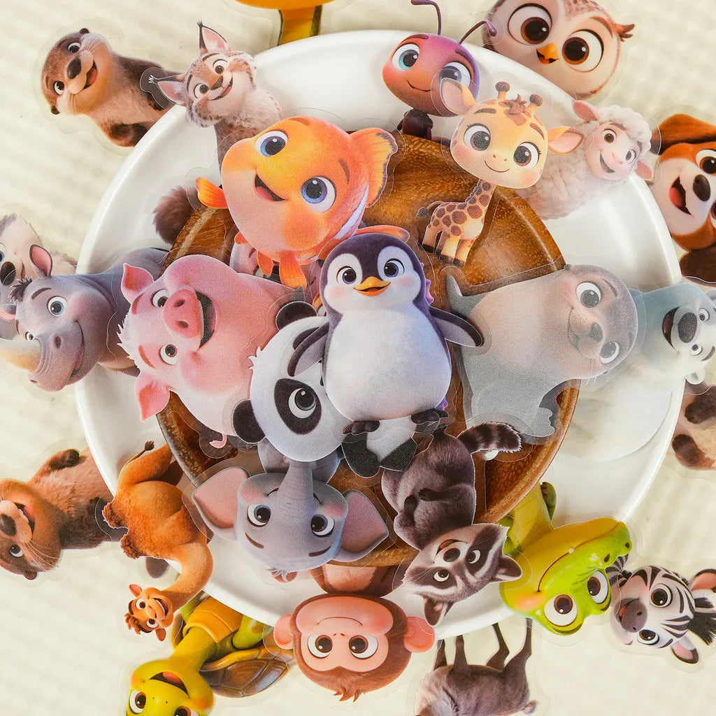 autocollants animaux dessin animé mignons variés cartoon adhésifs collection enfant decoration educative stickers transparents