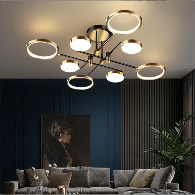 lampe suspendue moderne led noir doré circulaire minimaliste métal certifications flux lumineux télécommande