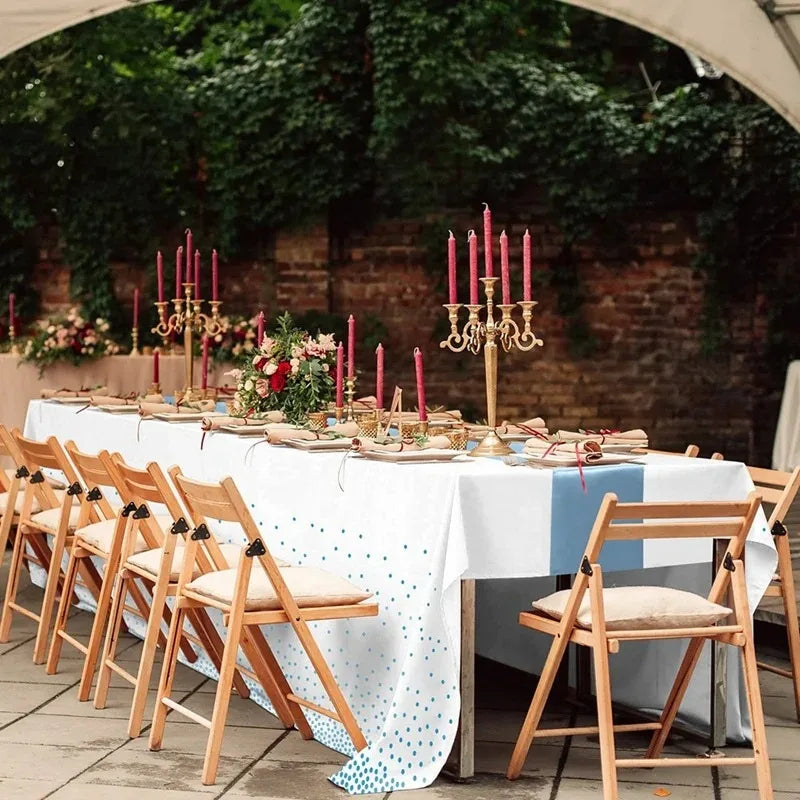 nappes jetables satinées chemins table motifs étoiles dorées roses festifs blanc or rose bleu