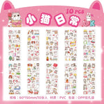 sticker kawaii adhésif dessins animés chats floraux textes scrapbooking transparent rose vert bleu blanc