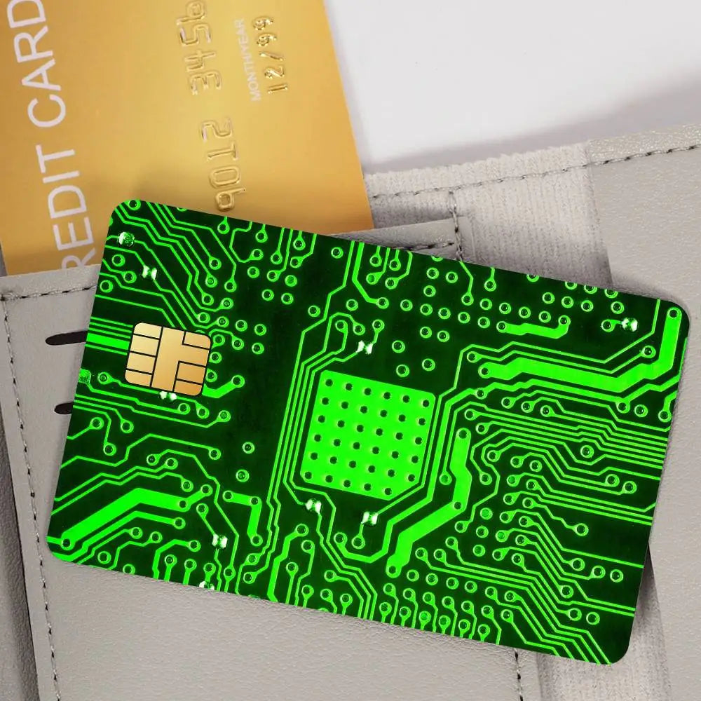 carte bancaire personnalisée adhésive circuit imprimé vert fond noir étanche résistante rayures empreintes digitales