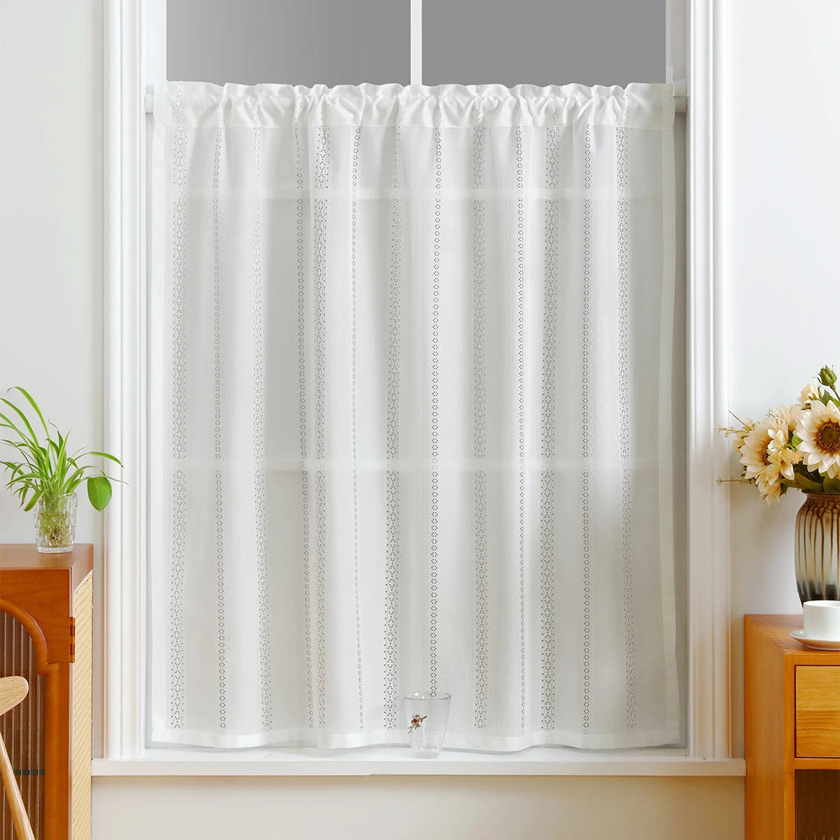 rideau moderne transparent blanc points noirs polyester simple fenêtre cuisine 130cm 60cm 100cm 60cm