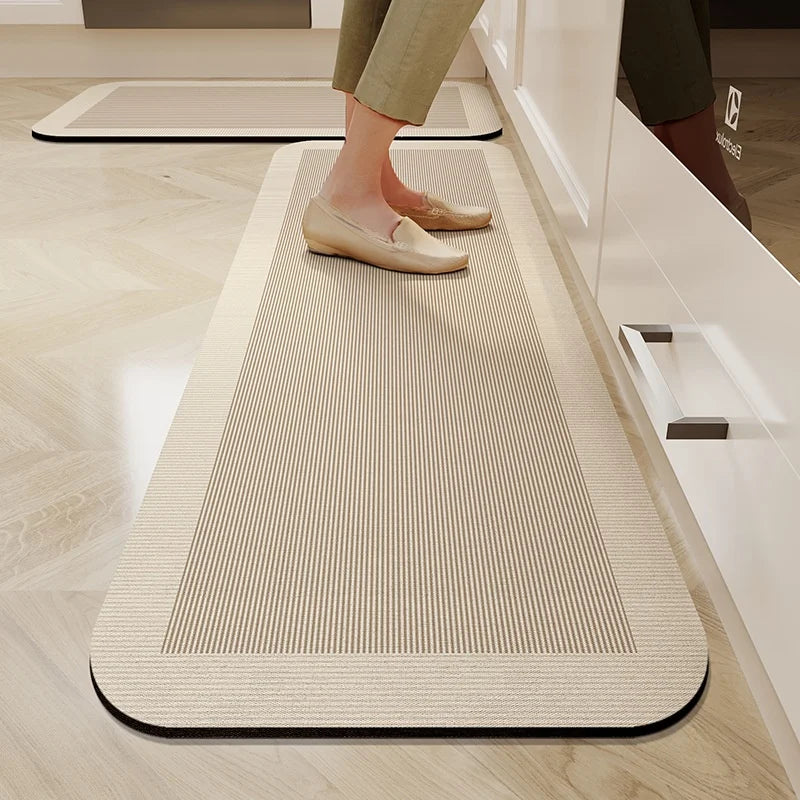 tapis sol cuisine couloir moderne beige noir rayures florales pvc imperméable antidérapant intérieur