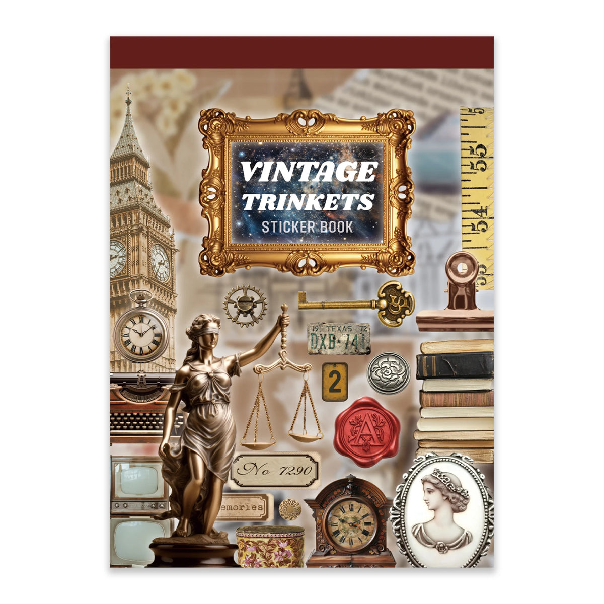 sticker livre cahier tasse carte postale motifs rétro adhésifs vintage horloges papillons portraits